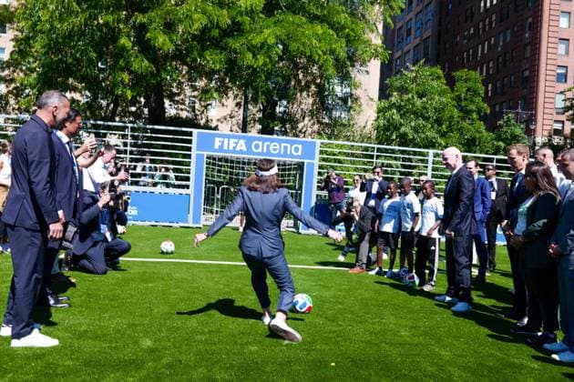 New York, NY- June 8: Governor Hochul and Mayor Mamdani make a World Cup FIFA announcement of a free watch party in Central Park for the FIFA World Cup 2026 Final on Sunday, July 19. With FIFA President Gianni Infantino, George Weah on June 8, 20267 Credit: AdMedia USA - ZUMAa123 20260608_zaa_a123_299 Copyright: xCamaraxPorterx