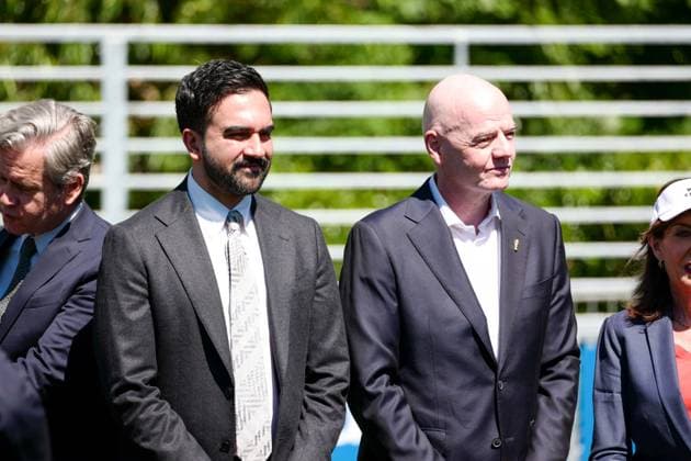 New York, NY- June 8: Governor Hochul and Mayor Mamdani make a World Cup FIFA announcement of a free watch party in Central Park for the FIFA World Cup 2026 Final on Sunday, July 19. With FIFA President Gianni Infantino, George Weah on June 8, 20267 Credit: AdMedia USA  - ZUMAa123 20260608_zaa_a123_286 Copyright: xCamaraxPorterx