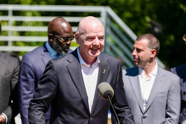 New York, NY- June 8: Governor Hochul and Mayor Mamdani make a World Cup FIFA announcement of a free watch party in Central Park for the FIFA World Cup 2026 Final on Sunday, July 19. With FIFA President Gianni Infantino, George Weah on June 8, 20267 Credit: AdMedia USA - ZUMAa123 20260608_zaa_a123_266 Copyright: xCamaraxPorterx