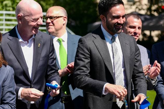 New York, NY- June 8: Governor Hochul and Mayor Mamdani make a World Cup FIFA announcement of a free watch party in Central Park for the FIFA World Cup 2026 Final on Sunday, July 19. With FIFA President Gianni Infantino, George Weah on June 8, 20267 Credit: AdMedia USA - ZUMAa123 20260608_zaa_a123_308 Copyright: xCamaraxPorterx