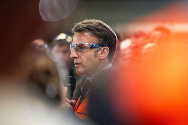 French President Emmanuel Macron visits and delivers a speech in the Goodyear Manufacture , an industrial site specialized in the production of high quality tires Amiens Sud, France Monday, June 8, 2026 Jeanne Accorsini Pool Bestimage Amiens France  Copyright: xJeannexAccorsini Pool BestimagexJeannexAccorsini Pool Bestimagex