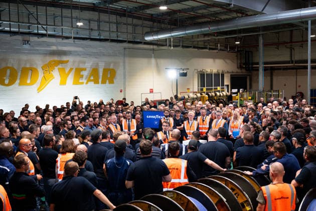 French President Emmanuel Macron visits and delivers a speech in the Goodyear Manufacture , an industrial site specialized in the production of high quality tires Amiens Sud, France Monday, June 8, 2026 Jeanne Accorsini Pool Bestimage Amiens France  Copyright: xJeannexAccorsini Pool BestimagexJeannexAccorsini Pool Bestimagex