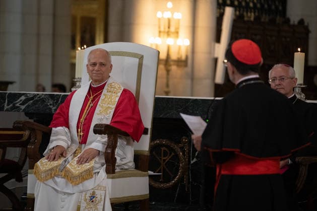 Pope Leo XIV presides a prayer in honor of the Virgin of the Almudena in the Cathedral Pope Leo XIV during the prayer and homage to the Virgin of the Almudena presided by Pope Leo XIV, in the Cathedral of Santa Maria de la Almudena, June 8, 2026, in Madrid Spain After the prayer before the patron saint, the Pope placed at her feet the Golden Rose, a personal and exceptional recognition with which the Popes honor images of Virgins 08 JUNE 2026 POPE LEON XIV MADRID CATHEDRAL ALMUDENA MADRID SPAIN PRAYER Fernando Sá Madrid Madrid Madrid Spain  Copyright: xFernandoxSanchezx 7582407