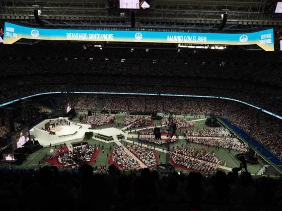 June 8, 2026, Madrid, Madrid, Spain: MADRID, SPAIN - JUNE 08: On the third day of Pope Leo XIV s visit to Madrid, he meets with the Diocesan Community of Spain at the Santiago Bernabeu Stadium. Madrid Spain - ZUMAh199 20260608_zip_h199_012 Copyright: xAaronxHerediax