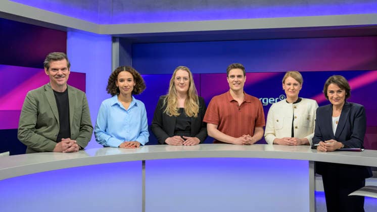 v.l.: Gregor Peter Schmitz (Stern), Alisha Mendgen (Focus), Katharina Dröge, Bündnis˜90 Die Grünen (Fraktionsvorsitzende), Constantin Schreiber (Axel Springer), Jana Puglierin (Sicherheitsexpertin), Sandra Maischberger, GER, Berlin, Studio, zu Gast bei Maischberger, politische Talkshow, TV, Format, mit Moderatorin Sandra Maischberger, Das Erste, aus Adlershof Am Studio 20, 08.06. 2026, *** v l Gregor Peter Schmitz Stern , Alisha Mendgen Focus , Katharina Dröge, Bündnis˜90 Die Grünen parliamentary group leader , Constantin Schreiber Axel Springer , Jana Puglierin security expert , Sandra Maischberger, GER, Berlin, Studio, zu Gast bei Maischberger, political talk show, TV, format, with presenter Sandra Maischberger, Das Copyright: HMBxMedia UwexKoch