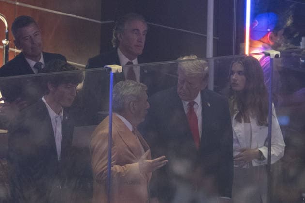 New York Knicks v San Antonio Spurs - NBA Finals NEW YORK, UNITED STATES - JUNE 8: United States President Donald Trump and his grandchildren Kai Madison Trump attend the National Basketball Association (NBA) finals game between the New York Knicks and San Antonio Spurs at the Madison Square Garden in New York, United States on June 8, 2026. Celal Gunes Anadolu New York United States. Editorial use only. Please get in touch for any other usage.  Copyright: x2026xAnadoluxCelalxGunesx