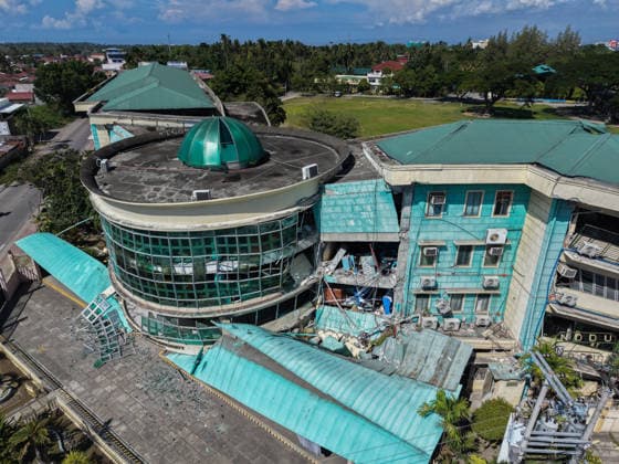 Death toll from 7.8-magnitude earthquake in southern Philippines rises to 37 as 4 still missing GENERAL SANTOS, PHILIPPINES – JUNE 9: An aerial view of the partially collapsed Notre Dame of Dadiangas University IBED Lagao following a magnitude 7.8 earthquake that struck southern Philippines, in General Santos City, Philippines, on June 9, 2026. The strongest earthquake to hit the Southeast Asian country this year has so far killed 37 people, injured hundreds, left four others missing, and damaged countless structures across southern Philippines. Daniel Ceng Anadolu General Santos Philippines. Editorial use only. Please get in touch for any other usage.  Copyright: x2026xAnadoluxDanielxCengx