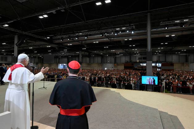 SPAIN - POPE LEO XIV DURING A MEETING WITH VOLUNTEERS IN THE IFEMA EXHIBITION CENTRE A MADRID - 2026 6 9 Spain, Vatican, 2026 6 9 Pope Leo XIV during a meeting with volunteers in the IFEMA exhibition centre in Madrid EDITORIAL USE ONLY - NO BOOKS Copyright: xVATICANxMEDIA CPPx