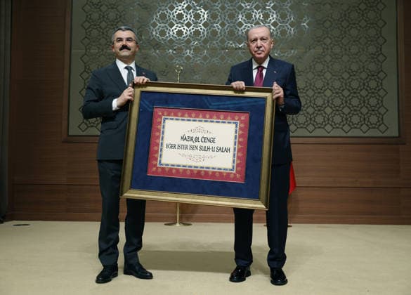 Turkish President Erdogan attends opening ceremony of National Security Conferences ANKARA, TURKIYE - JUNE 09: (----EDITORIAL USE ONLY - MANDATORY CREDIT - TURKISH PRESIDENCY MURAT KULA HANDOUT - NO MARKETING NO ADVERTISING CAMPAIGNS - DISTRIBUTED AS A SERVICE TO CLIENTS----) Turkish President Recep Tayyip Erdogan (R) attends the Opening Ceremony of National Security Conferences at the Presidential Complex in Ankara, Turkiye, on June 09, 2026. Turkish Presidency Murat Kula Handout Anadolu Ankara Turkey. Editorial use only. Please get in touch for any other usage.  Copyright: x2026xAnadoluxTurkishxPresidencyx xMuratxKulax xHandoutx
