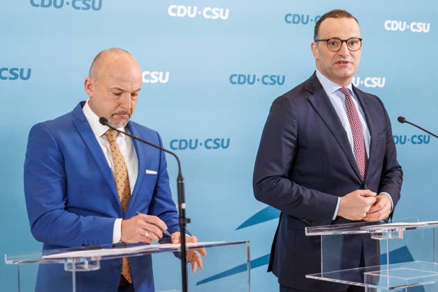 Statement vor den Fraktionssitzung der CDU CSU Fraktionsvorsitzender der CDU CSU Jens Spahn spricht während eines Statement vor den Fraktionssitzungen am 09.06.2026 in Berlin. Berlin Berlin Deutschland Reichstag *** Statement before the CDU CSU parliamentary group meeting CDU CSU parliamentary group leader Jens Spahn speaks during a statement before the parliamentary group meetings on 09 06 2026 in Berlin Berlin Berlin Germany Reichstag