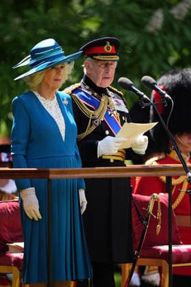 . 09 06 2026. London, United Kingdom. King Charles III and Queen Camilla present new Colours to the 1st Battalion Grenadier Guards at Buckingham Palace in London.  xPoolx xi-Imagesx IIM-26818-0041