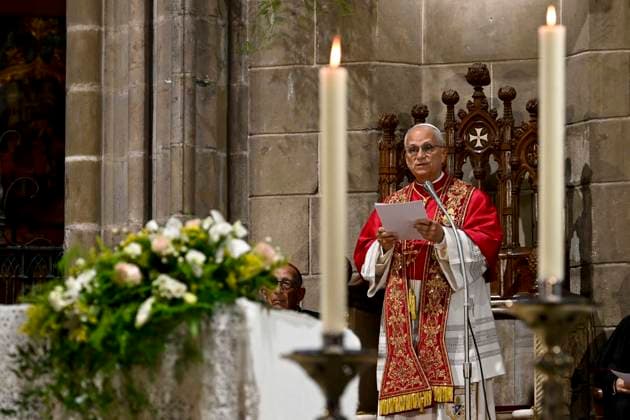 SPAIN - POPE LEO XIV HOLDS A MIDDAY PRAYER IN THE CATHEDRAL OF THE HOLY CROSS AND SAINT EULALIA ON BARCELLONA - 2026 6 9 Spain, Vatican, 2026 6 9 Pope Leo XIV holds a midday prayer in the Cathedral of the Holy Cross and Saint Eulalia in Barcelona EDITORIAL USE ONLY - NO BOOKS Copyright: xVATICANxMEDIA CPPx