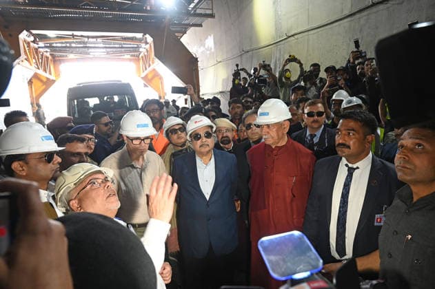 DRASS, INDIA - JUNE 9: Union Minister of Road Transport and Highways, Nitin Gadkari, with Jammu and Kashmir Lieutenant Governor Manoj Sinha and Jammu and Kashmir Chief Minister Omar Abdullah at the historic breakthrough ceremony of the Zojila Tunnel at Meenamarg on June 9, 2026 in Drass, India. Build at the cost of Rs 6000 Cr. the 13.15 KM tunnel is now the world s longest single-tube, bi-directional road tunnel at an elevation exceeding 11,500 feet. The historic breakthrough brings a decades-old national security dream closer to reality. For generations, the treacherous Zojila Pass on National Highway 1 (NH-1) has functioned as a severe logistical bottleneck, shutting down completely for three to four months during peak winter due to heav
