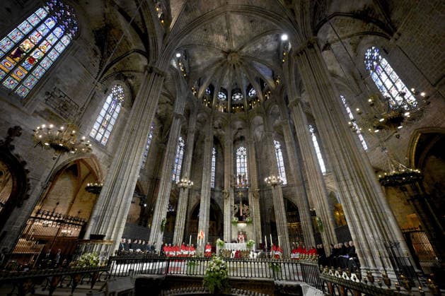 Pope Leo XIV Prayer At The Barcelona Cathedral - Spain Pope Leo XIV presides over midday prayer at the Barcelona Cathedral (Cathedral of the Holy Cross and Saint Eulalia) in Barcelona on June 9, 2026 on the fourth day of his pastoral visit to Spain. Photo by (EV) Simone Risoluti Vatican Media ABACAPRESS.COM Barcelona Spain  Copyright: xABACAx