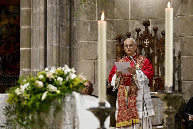Pope Leo XIV Prayer At The Barcelona Cathedral - Spain Pope Leo XIV presides over midday prayer at the Barcelona Cathedral (Cathedral of the Holy Cross and Saint Eulalia) in Barcelona on June 9, 2026 on the fourth day of his pastoral visit to Spain. Photo by (EV) Simone Risoluti Vatican Media ABACAPRESS.COM Barcelona Spain  Copyright: xABACAx