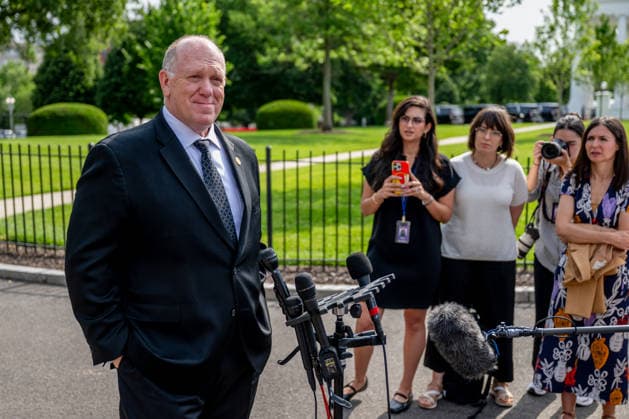 White House Border Czar Tom Homan speaks to members of the media outside the White House in Washington, DC on Tuesday, June 9, 2026. The Trump administration has drawn up a plan to surge US Immigration and Customs Enforcement personnel to New York City, a move that threatens to escalate tensions with New York Governor Kathy Hochul over the president s migrant crackdown.  WASP20260609100 TOMxHOMAN