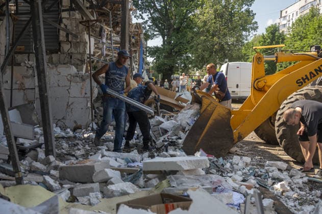 Aftermath of Russian attack on Ukraine s Chuhuiv CHUHUIV, KHARKIV REGION, UKRAINE - JUNE 9: Local residents clean the damage caused by the Russian missile strike on Chuhuiv, Kharkiv Region, Ukraine on June 9, 2026.Three people were killed in the missile attack on Chuhuiv: two men, aged 56 and 70, and a 22-year-old pregnant woman. Medical personnel provided assistance to two women, aged 71 and 65, and a 70-year-old man who suffered acute stress reactions. Two buildings, stores, garages, and two cars were damaged. Serhii Masin Anadolu Kharkiv Ukraine. Editorial use only. Please get in touch for any other usage.  Copyright: x2026xAnadoluxSerhiixMasinx