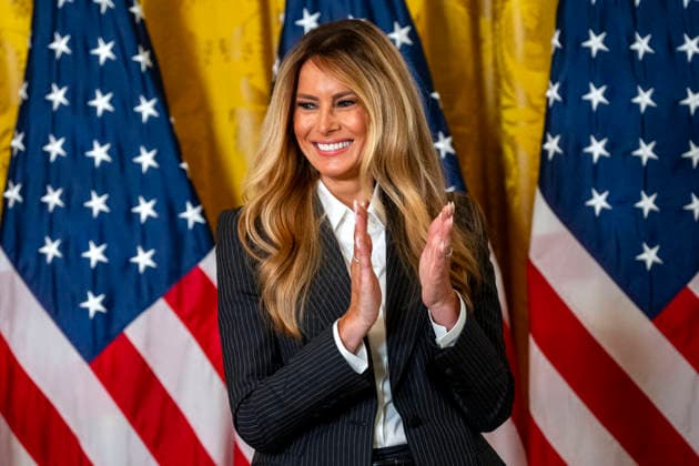 First Lady Melania Trump claps during an event honoring the winners of the Presidential AI Regional Challenge in the East Room of the White House in Washington, DC on Tuesday, June 9, 2026. The challenge recognizes both student and educator teams who designed AI-based solutions for community challenges.  WAP20260609391 BONNIExCASH