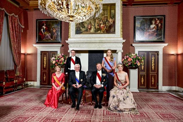 Amsterdam, The Netherlands, 2026-06-09 19:30:33 AMSTERDAM, 09-06-2026, Royal Palace Amsterdam At the invitation of His Majesty the King - King Willem-Alexander and Queen Maxima, the Federal President of Germany, Frank-Walter Steinmeier, is paying a state visit to the Netherlands. He is accompanied by his wife, Elke Büdenbender. PHOTO: NLBeeld POOL Mischa Schoemaker In the photo: The Royal Couple hosts a state banquet at the Royal Palace Amsterdam. King Willem-Alexander and the German Federal President deliver a speech. Her Royal Highness the Princess of Orange - Princess Amalia and Prince Constantijn are also present at the state banquet. Credit: NL Beeld Patrick van Emst  Copyright: xx x