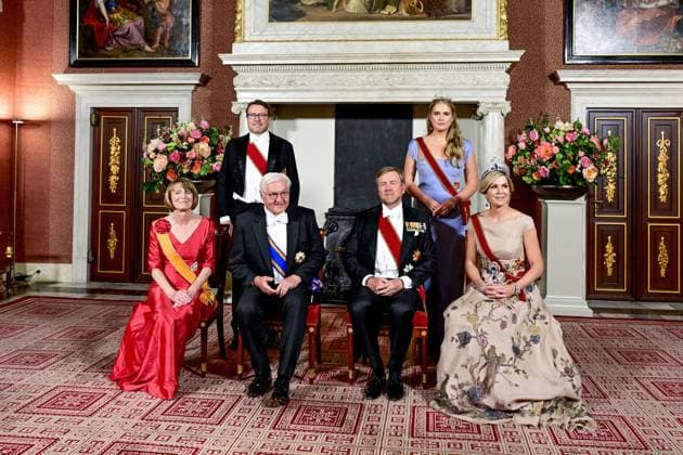 Amsterdam, The Netherlands, 2026-06-09 19:30:33 AMSTERDAM, 09-06-2026, Royal Palace Amsterdam At the invitation of His Majesty the King - King Willem-Alexander and Queen Maxima, the Federal President of Germany, Frank-Walter Steinmeier, is paying a state visit to the Netherlands. He is accompanied by his wife, Elke Büdenbender. PHOTO: NLBeeld POOL Mischa Schoemaker In the photo: The Royal Couple hosts a state banquet at the Royal Palace Amsterdam. King Willem-Alexander and the German Federal President deliver a speech. Her Royal Highness the Princess of Orange - Princess Amalia and Prince Constantijn are also present at the state banquet. Credit: NL Beeld Patrick van Emst  Copyright: xx x