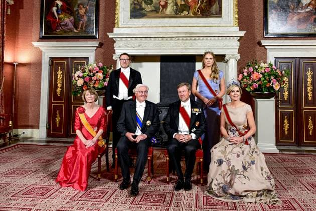 Amsterdam, The Netherlands, 2026-06-09 19:30:34 AMSTERDAM, 09-06-2026, Royal Palace Amsterdam At the invitation of His Majesty the King - King Willem-Alexander and Queen Maxima, the Federal President of Germany, Frank-Walter Steinmeier, is paying a state visit to the Netherlands. He is accompanied by his wife, Elke Büdenbender. PHOTO: NLBeeld POOL Mischa Schoemaker In the photo: The Royal Couple hosts a state banquet at the Royal Palace Amsterdam. King Willem-Alexander and the German Federal President deliver a speech. Her Royal Highness the Princess of Orange - Princess Amalia and Prince Constantijn are also present at the state banquet. Credit: NL Beeld Patrick van Emst  Copyright: xx x