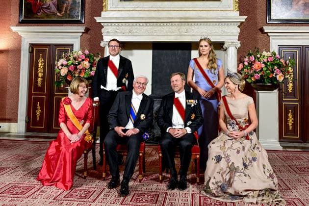 Amsterdam, The Netherlands, 2026-06-09 19:30:40 AMSTERDAM, 09-06-2026, Royal Palace Amsterdam At the invitation of His Majesty the King - King Willem-Alexander and Queen Maxima, the Federal President of Germany, Frank-Walter Steinmeier, is paying a state visit to the Netherlands. He is accompanied by his wife, Elke Büdenbender. PHOTO: NLBeeld POOL Mischa Schoemaker In the photo: The Royal Couple hosts a state banquet at the Royal Palace Amsterdam. King Willem-Alexander and the German Federal President deliver a speech. Her Royal Highness the Princess of Orange - Princess Amalia and Prince Constantijn are also present at the state banquet. Credit: NL Beeld Patrick van Emst  Copyright: xx x