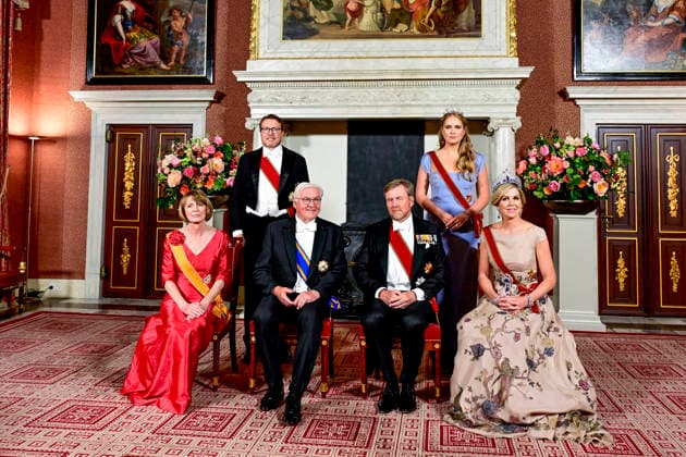 09-06-2026 Gala Queen Maxima and King Willem-Alexander and Federal President of Germany Frank-Walter Steinmeier and Elke Budenbender and Princess Amalia pose for the statebanquet on the 1st day of the 3 day statevisit to the Netherlands at the Dam palace in Amsterdam. Â  Copyright: xPPEx