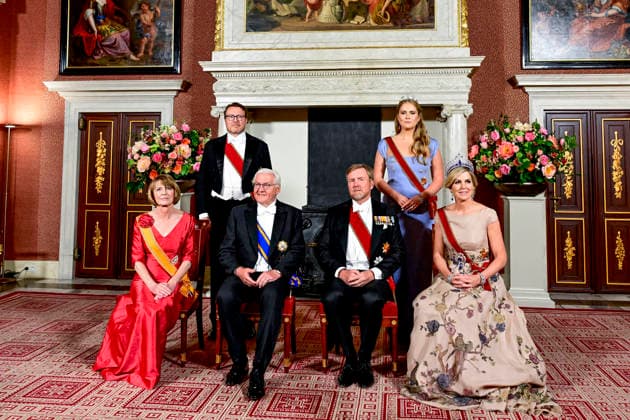 09-06-2026 Gala Queen Maxima and King Willem-Alexander and Federal President of Germany Frank-Walter Steinmeier and Elke Budenbender and Princess Amalia pose for the statebanquet on the 1st day of the 3 day statevisit to the Netherlands at the Dam palace in Amsterdam. Â  Copyright: xPPEx