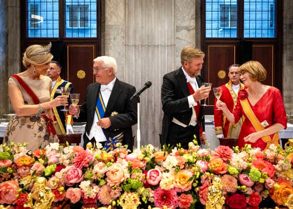 09-06-2026 Gala Queen Maxima and King Willem-Alexander and Federal President of Germany Frank-Walter Steinmeier and Elke Budenbender during the statebanquet on the 1st day of the 3 day statevisit to the Netherlands at the Dam palace in Amsterdam. Â  Copyright: xPPEx