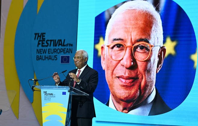 Belgien, New European Bauhaus Festival in Brüssel New European Bauhaus Festival in Brussels BRUSSELS, BELGIUM - JUNE 09: EU Council President Antonio Costa makes a speech during the opening of the New European Bauhaus Festival in Brussels, Belgium on June 09, 2026. The festival focuses on combating climate change within the construction and building sectors. Dursun Aydemir Anadolu Brussels Belgium. Editorial use only. Please get in touch for any other usage.  Copyright: x2026xAnadoluxDursunxAydemirx