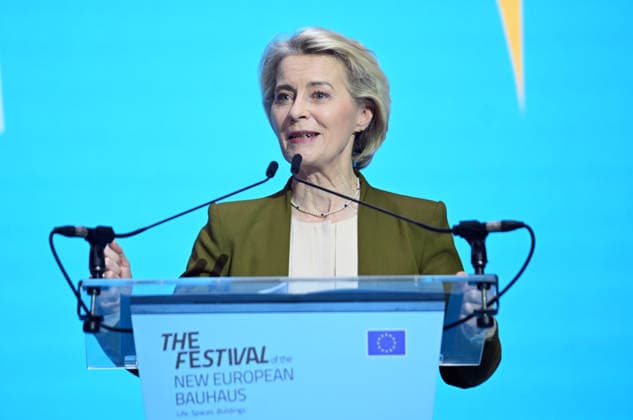 Belgien, New European Bauhaus Festival in Brüssel New European Bauhaus Festival in Brussels BRUSSELS, BELGIUM - JUNE 09: EU Commission President Ursula von der Leyen makes a speech during the opening of the New European Bauhaus Festival in Brussels, Belgium on June 09, 2026. The festival focuses on combating climate change within the construction and building sectors. Dursun Aydemir Anadolu Brussels Belgium. Editorial use only. Please get in touch for any other usage.  Copyright: x2026xAnadoluxDursunxAydemirx