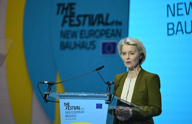 Belgien, New European Bauhaus Festival in Brüssel New European Bauhaus Festival in Brussels BRUSSELS, BELGIUM - JUNE 09: EU Commission President Ursula von der Leyen makes a speech during the opening of the New European Bauhaus Festival in Brussels, Belgium on June 09, 2026. The festival focuses on combating climate change within the construction and building sectors. Dursun Aydemir Anadolu Brussels Belgium. Editorial use only. Please get in touch for any other usage.  Copyright: x2026xAnadoluxDursunxAydemirx