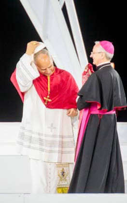 Pope Leo XIV presides over the prayer vigil at the Olympic Stadium Lluís Companys Pope Leo XIV during the prayer vigil at the Olympic Stadium Lluís Companys, on June 9, 2026, in Barcelona, Catalunya Espana This vigil is one of the most important events during the Pontiffs stay in Barcelona and is expected to be attended by some 60,000 people inside the stadium and thousands more faithful are expected to gather in the surrounding area 09 JUNE 2026 VIGILIA POOL PAPA VIGILIA CATALUÑA Kike Ricó Barcelona Catalunya Catalunya Catalunya Espana  Copyright: xKikexRicon EuropaxPress Poolx 7585235