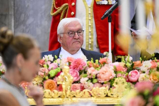 Amsterdam, The Netherlands, 2026-06-09 20:31:31 AMSTERDAM, 09-06-2026, Royal Palace Amsterdam At the invitation of His Majesty the King - King Willem-Alexander and Queen Maxima, the Federal President of Germany, Frank-Walter Steinmeier, is paying a state visit to the Netherlands. He is accompanied by his wife, Elke Büdenbender. PHOTO: NLBeeld POOL Mischa Schoemaker In the photo: The Royal Couple hosts a state banquet at the Royal Palace Amsterdam. King Willem-Alexander and the German Federal President deliver a speech. Her Royal Highness the Princess of Orange - Princess Amalia and Prince Constantijn are also present at the state banquet. Credit: NL Beeld Patrick van Emst  Copyright: xx x