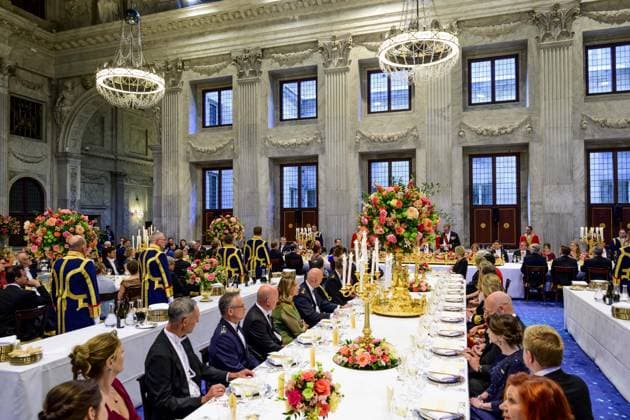 Amsterdam, The Netherlands, 2026-06-09 20:30:11 AMSTERDAM, 09-06-2026, Royal Palace Amsterdam At the invitation of His Majesty the King - King Willem-Alexander and Queen Maxima, the Federal President of Germany, Frank-Walter Steinmeier, is paying a state visit to the Netherlands. He is accompanied by his wife, Elke Büdenbender. PHOTO: NLBeeld POOL Mischa Schoemaker In the photo: The Royal Couple hosts a state banquet at the Royal Palace Amsterdam. King Willem-Alexander and the German Federal President deliver a speech. Her Royal Highness the Princess of Orange - Princess Amalia and Prince Constantijn are also present at the state banquet. Credit: NL Beeld Patrick van Emst  Copyright: xx x