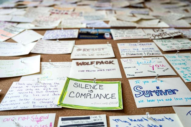 Notes from people visiting a pop-up exhibit The Donald J. Trump and Jeffrey Epstein Memorial Reading Room are seen on a bulletin board in Washington, DC on Tuesday, June 9, 2026. The traveling exhibit, run by The Institute of Primary Facts, includes 3,437 bound volumes of documents and photographs released by the Department of Justice on convicted sex-offender Jeffrey Epstein, who died in 2019.  WAP20260609401 BONNIExCASH