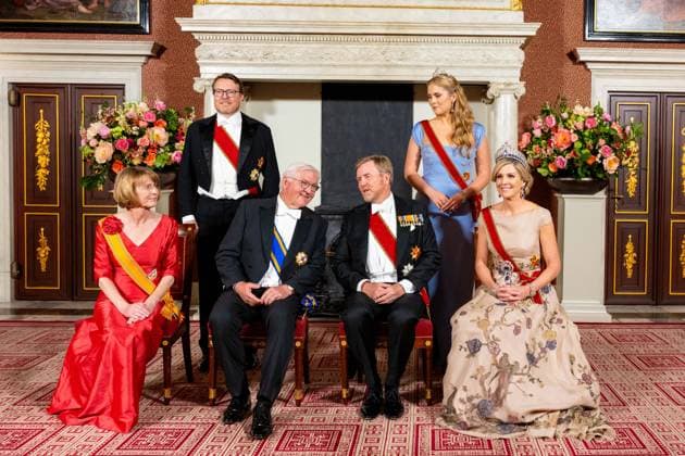 Dutch Royals receive Germany for state visit, day 1, Amsterdam, Netherlands - 9 Jun 2026 King Willem-Alexander, Queen Maxima, Princess Amalia, Prince Constantijn, Federal President Frank-Walter Steinmeier, Elke Budenbender at the state banquet at the Royal Palace in Amsterdam, on the first day of the three day state visit from the German President to the Netherlands. Amsterdam The Netherlands  Copyright: xMischaxSchoemakerx