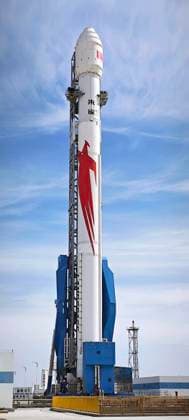 INNER MONGOLIA, CHINA - JUNE 09: A Zhuque-2E Y6 carrier rocket carrying two satellites named Spacesail DTC 01 and China Mobile 02 is ready to blast off from the Dongfeng commercial space innovation pilot zone on June 9, 2026 in Inner Mongolia Autonomous Region of China. The carrier rocket blasted off at 4:23 p.m. (Beijing Time). The satellites entered into the preset orbit successfully.  Copyright: xVCGx 111647099763