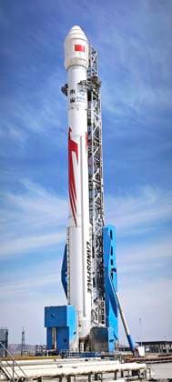 INNER MONGOLIA, CHINA - JUNE 09: A Zhuque-2E Y6 carrier rocket carrying two satellites named Spacesail DTC 01 and China Mobile 02 is ready to blast off from the Dongfeng commercial space innovation pilot zone on June 9, 2026 in Inner Mongolia Autonomous Region of China. The carrier rocket blasted off at 4:23 p.m. (Beijing Time). The satellites entered into the preset orbit successfully.  Copyright: xVCGx 111647099771