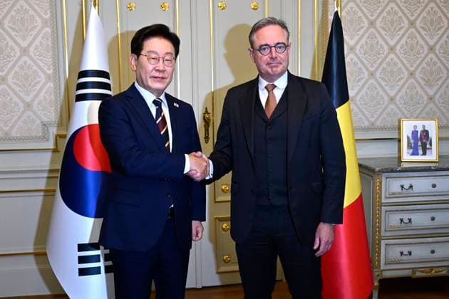 PM Bart De Wever meets South Korean President Lee Jae Myung BRUSSELS, BELGIUM - JUNE 10 : PM Bart De Wever meets South Korean President Lee Jae Myung on June 10, 2026 in Brussels, Belgium, 10 06 2026 Brussels Belgium  Copyright: xDidierxLebrunx