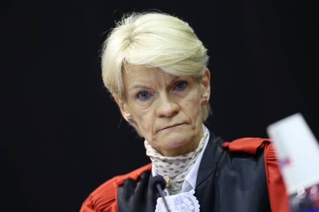 Court chairwoman Martine Baes pictured during the trial of P. and A. Falzone, at the Court of Appeal of Mons, on Wednesday 10 June 2026. The trial of the two men concerns the 2022 tragedy in Strepy-Bracquegnies, where a car plowed into a carnival parade around 5:00. Six people died at the scene, and a seventh months later in the hospital. P. Falzone is charged with seven murder and 81 attempted murder. A. Falzone with failure to render aid to a person in danger.  VIRGINIExLEFOUR 176957348