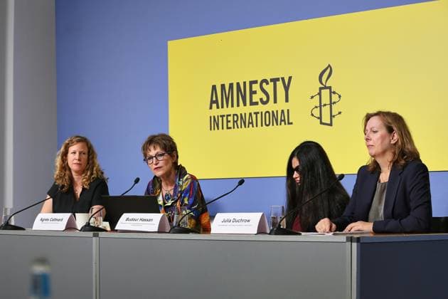 Berlin, Deutschland, 10.06.2026: Bundespressekonferenz: Pressekonferenz: Amnesty International Ethnische Säuberungen im Westjordanland: L-R Julia Jorch, Agnès Callamard, Budour Hassan, Julia Duchrow *** Berlin, Germany, 10 06 2026 Federal Press Conference Press Conference Amnesty International Ethnic cleansing in the West Bank L R Julia Jorch, Agnès Callamard, Budour Hassan, Julia Duchrow Copyright: xdtsxNachrichtenagenturx dts_122279