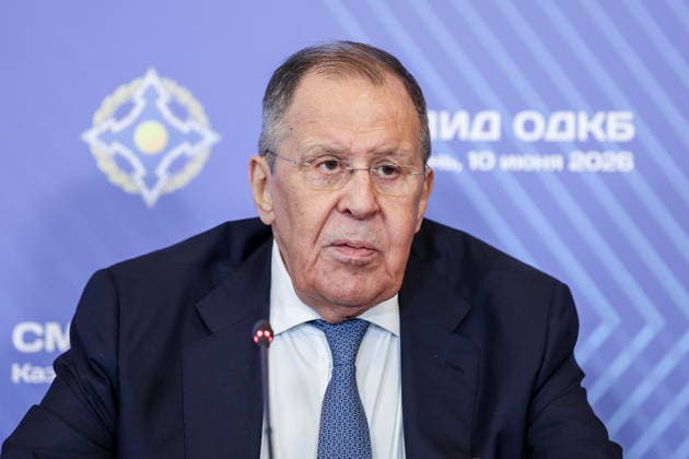 RUSSIA, KAZAN - JUNE 10, 2026: Sergei Lavrov, Foreign Minister of Russia, attends press briefing following a meeting of the CSTO (Collective Security Treaty Organisation) Council of Foreign Ministers. Yegor Aleyev TASS  93624901