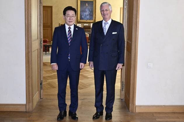 King Philippe - Filip of Belgium and South Korean President Lee Jae Myung pictured at an audience at the Royal Palace in Brussels, Wednesday 10 June 2026.  ERICxLALMAND 176978748