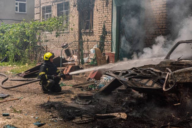 Aftermath of drone strike on Kharkiv Tax Inspectorate KHARKIV, UKRAINE – JUNE 10: Firefighters work at the site of a drone strike on the Payers Center of the Kharkiv Tax Inspectorate in Kharkiv, Ukraine, on June 10, 2026. Emergency crews responded to the scene to extinguish the fire following the attack. Carlo Bravo Anadolu Kharkiv Ukraine. Editorial use only. Please get in touch for any other usage.  Copyright: x2026xAnadoluxCarloxBravox