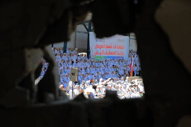 Nursing students hold white coat ceremony amid Gaza ruins Palestinian students from the Faculty of Nursing and Health Sciences at the University College of Applied Sciences take part in a White Coat Ceremony and Nursing Oath event amid the ruins of the college s buildings in Gaza City on June 10, 2026. The ceremony, attended by representatives of international and donor organizations, was held at the site of facilities destroyed during the war and marks the beginning of the students’ practical training in the health sector. Photo by Bilal Osama apaimages Gaza city Gaza Strip Palestinian Territory 100626_Gaza_BO_00(43) Copyright: xapaimagesxBilalxOsamax xapaimagesx