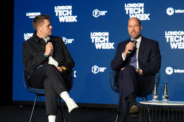 . 10 06 2026. London, United Kingdom. Prince William taking part in a panel discussion with host Jake Humphrey during a visit to London Tech Week  xPoolx xi-Imagesx IIM-26824-0006