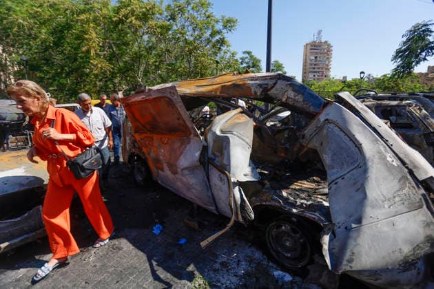 June 10, 2026, Saida, Saidon District, lebanon: An Israeli drone strike targeted a van in the Al-Bawaba Al-Fawqa area adjacent to the commercial market in central Sidon (Saida), southern Lebanon, killing two people and igniting a fire that spread to several nearby vehicles. The attack occurred near the Maronite Church and a fuel station in a densely populated civilian area. Emergency responders and civil defense teams recovered the victims and worked to extinguish the blaze, which damaged at least four neighboring cars. Saida lebanon - ZUMAb339 20260610_znp_b339_006 Copyright: xAbdulxKaderxAlxBayx