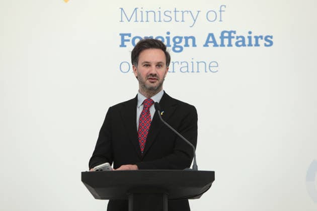 Spokesperson of the Ukrainian Ministry of Foreign Affairs Heorhii Tykhyi holds a briefing on Ukrainian-Polish relations and diplomatic solutions concerning defence and logistics, Kyiv, Ukraine, June 10, 2026. The official said that Ukraine was negotiating the transfer of a number of interceptor missiles that were nearing the end of their service life. (Photo by Hennadii Minchenko Ukrinform) Briefing of Ukrainian Foreign Ministry’s spokesperson in Kyiv  Copyright: xHennadiixMinchenkox