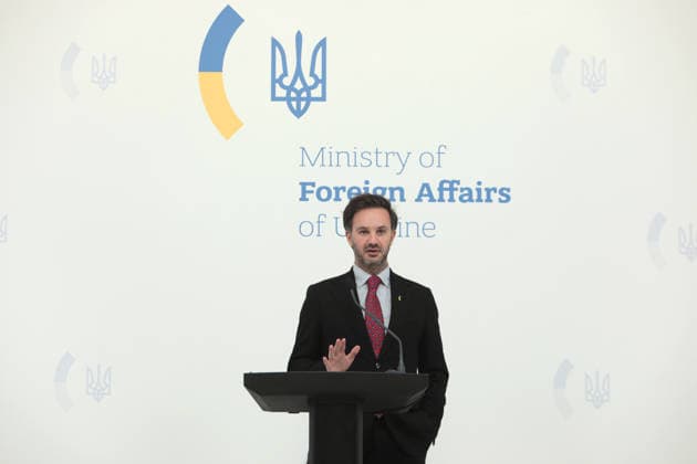 Spokesperson of the Ukrainian Ministry of Foreign Affairs Heorhii Tykhyi holds a briefing on Ukrainian-Polish relations and diplomatic solutions concerning defence and logistics, Kyiv, Ukraine, June 10, 2026. The official said that Ukraine was negotiating the transfer of a number of interceptor missiles that were nearing the end of their service life. (Photo by Hennadii Minchenko Ukrinform) Briefing of Ukrainian Foreign Ministry’s spokesperson in Kyiv  Copyright: xHennadiixMinchenkox